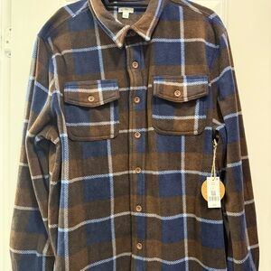 New! Dip size Large Men’s Brown and Blue Warm and Soft Plaid Button-Up Shirt